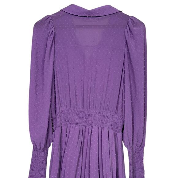 Zara Long Sleeve Ruffle Elastic Cuffs Flounced Hem 3 Buttons Mini Dress L Purple - Picture 7 of 15
